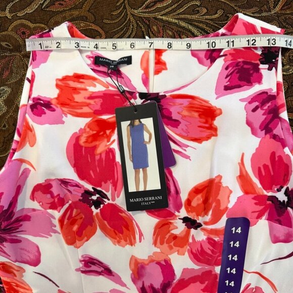 Mario Serrani sheath dress white pink flowers sleeveless office formal evening - Picture 4 of 8